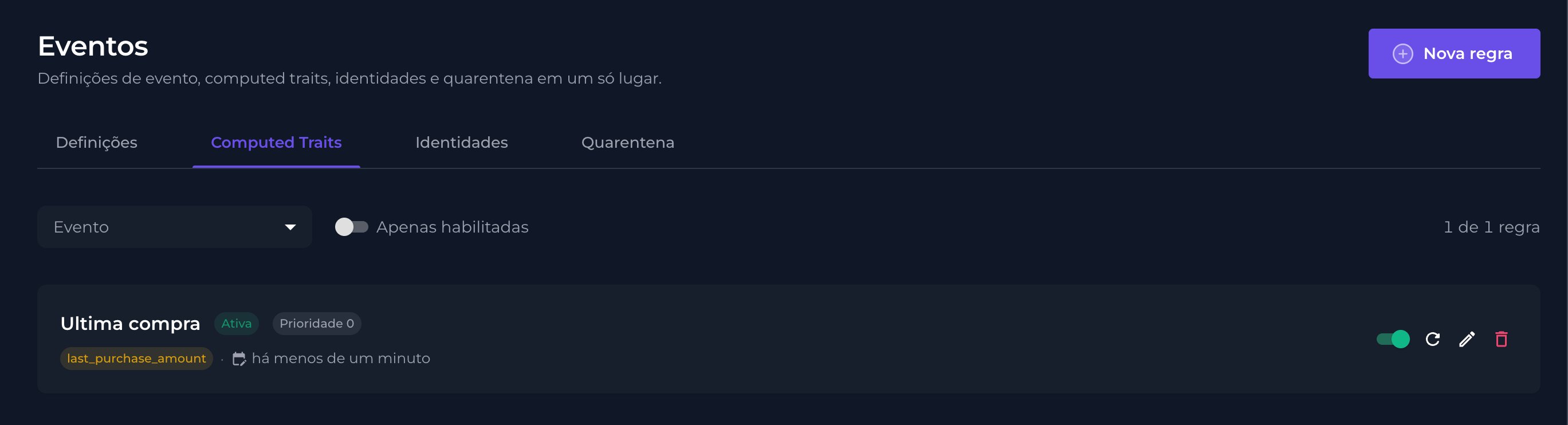 Lista de regras de computed traits