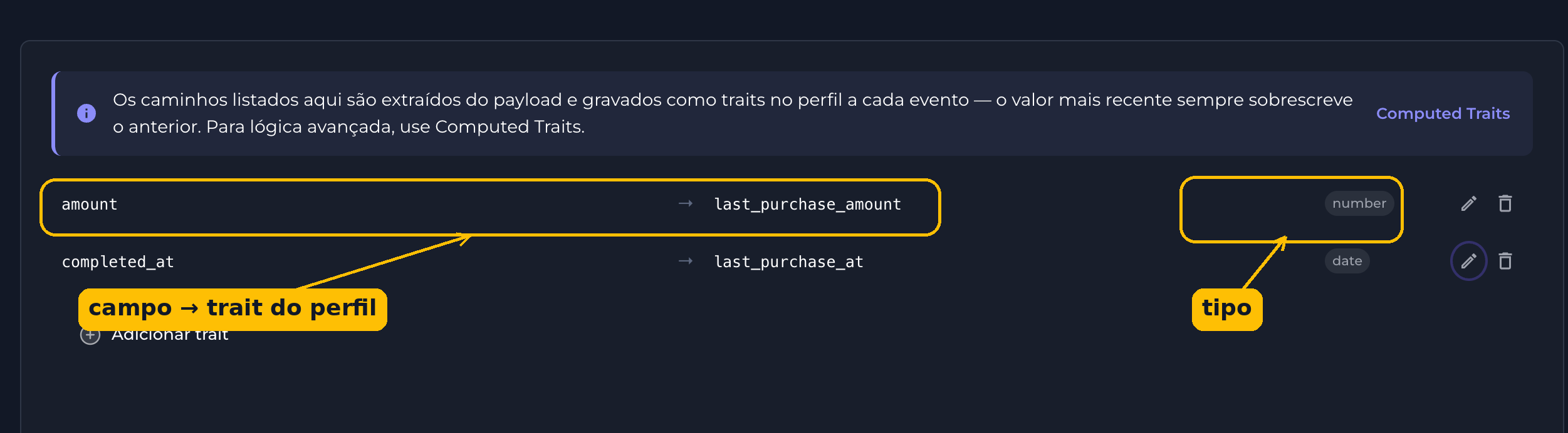Lista de trait mappings