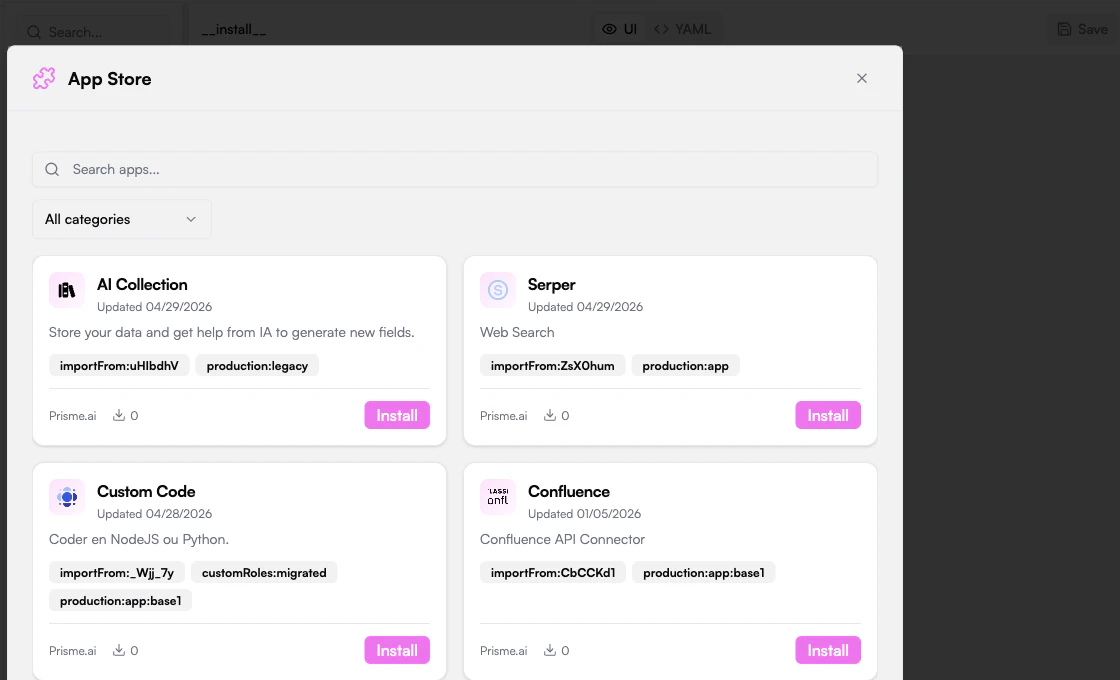 Builder Imports with the App Store modal open