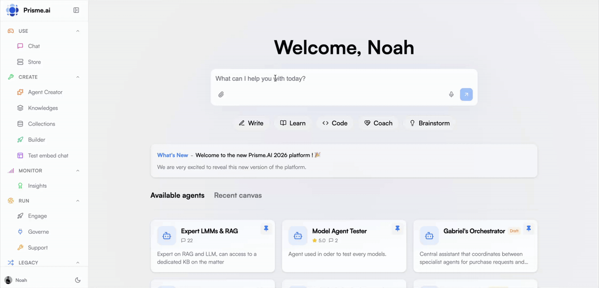Prisme.ai One Platform — Homepage preview