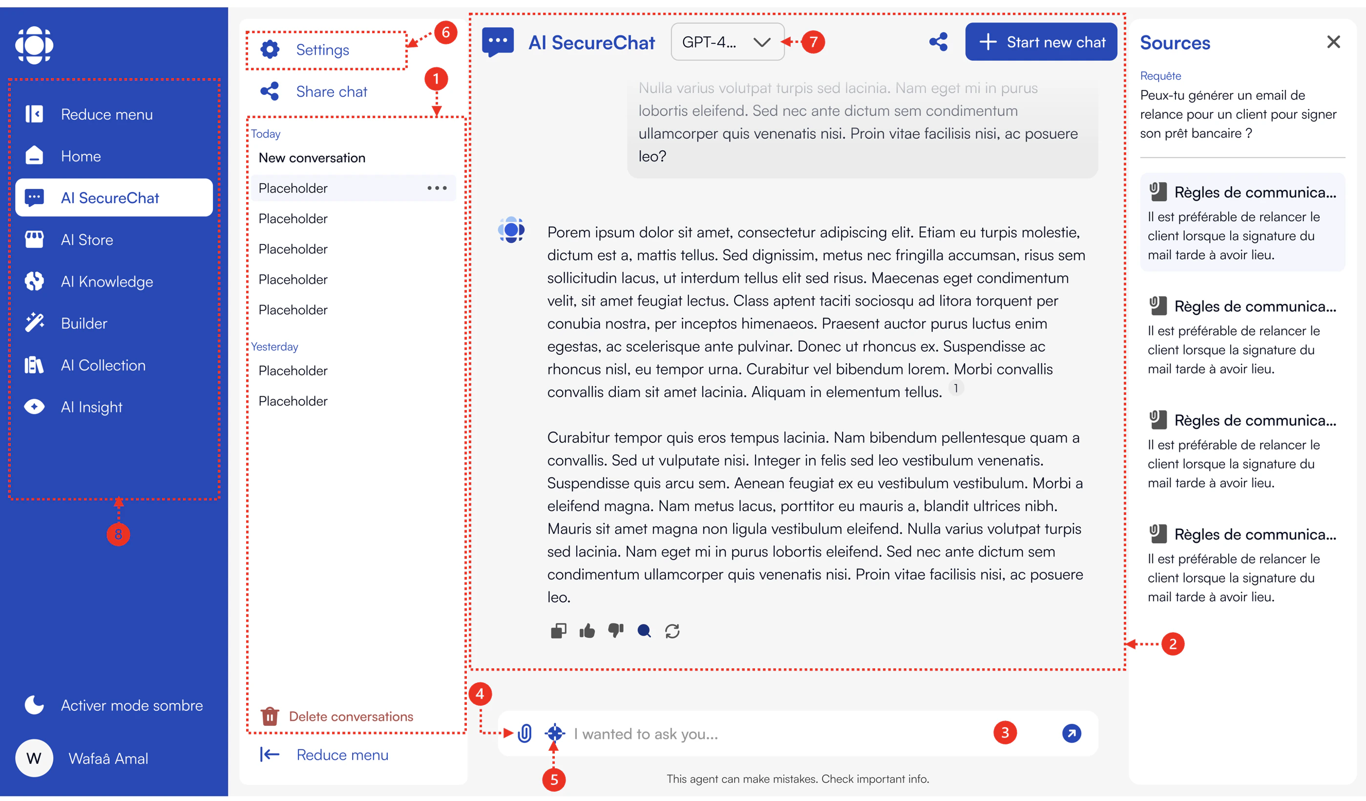 AI SecureChat Interface with Labels