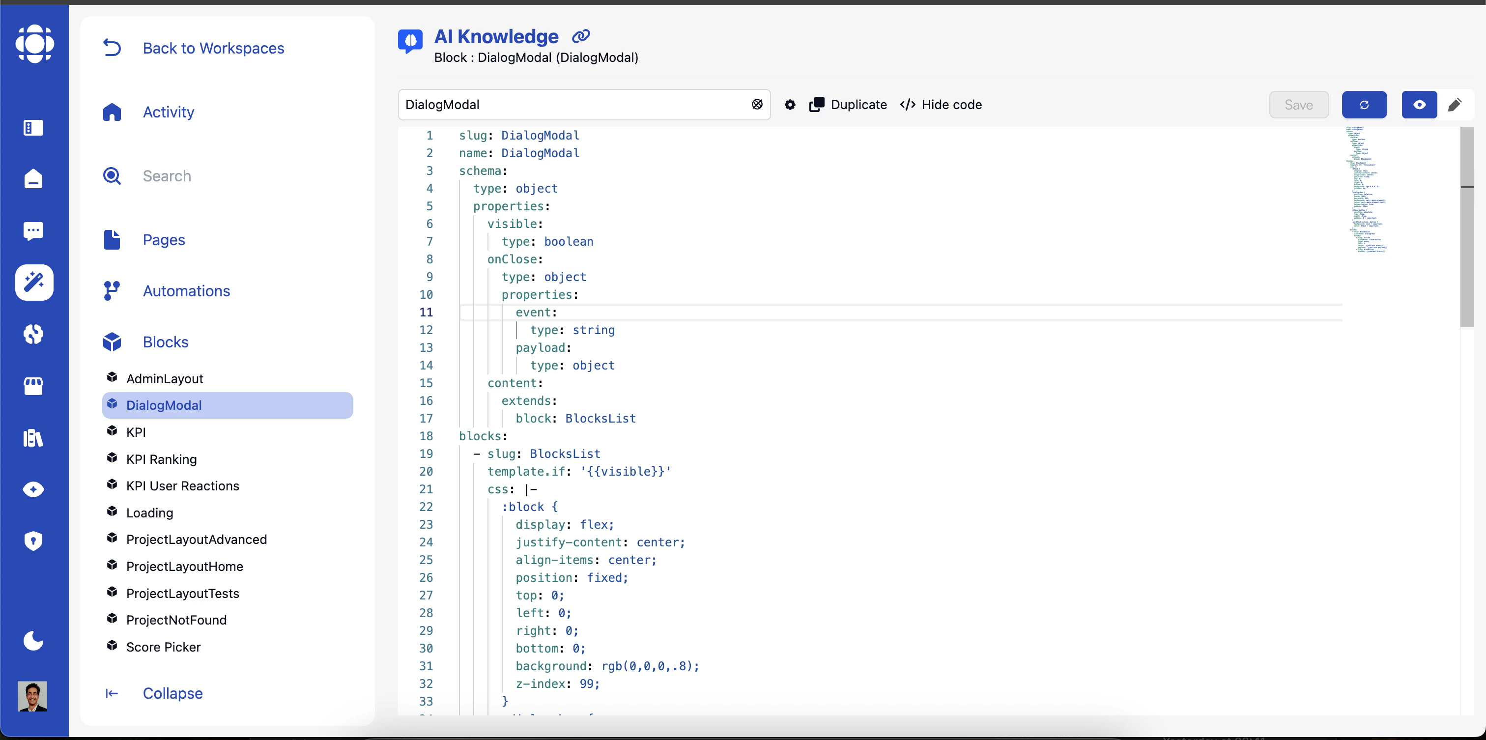AI Builder Blocks Interface