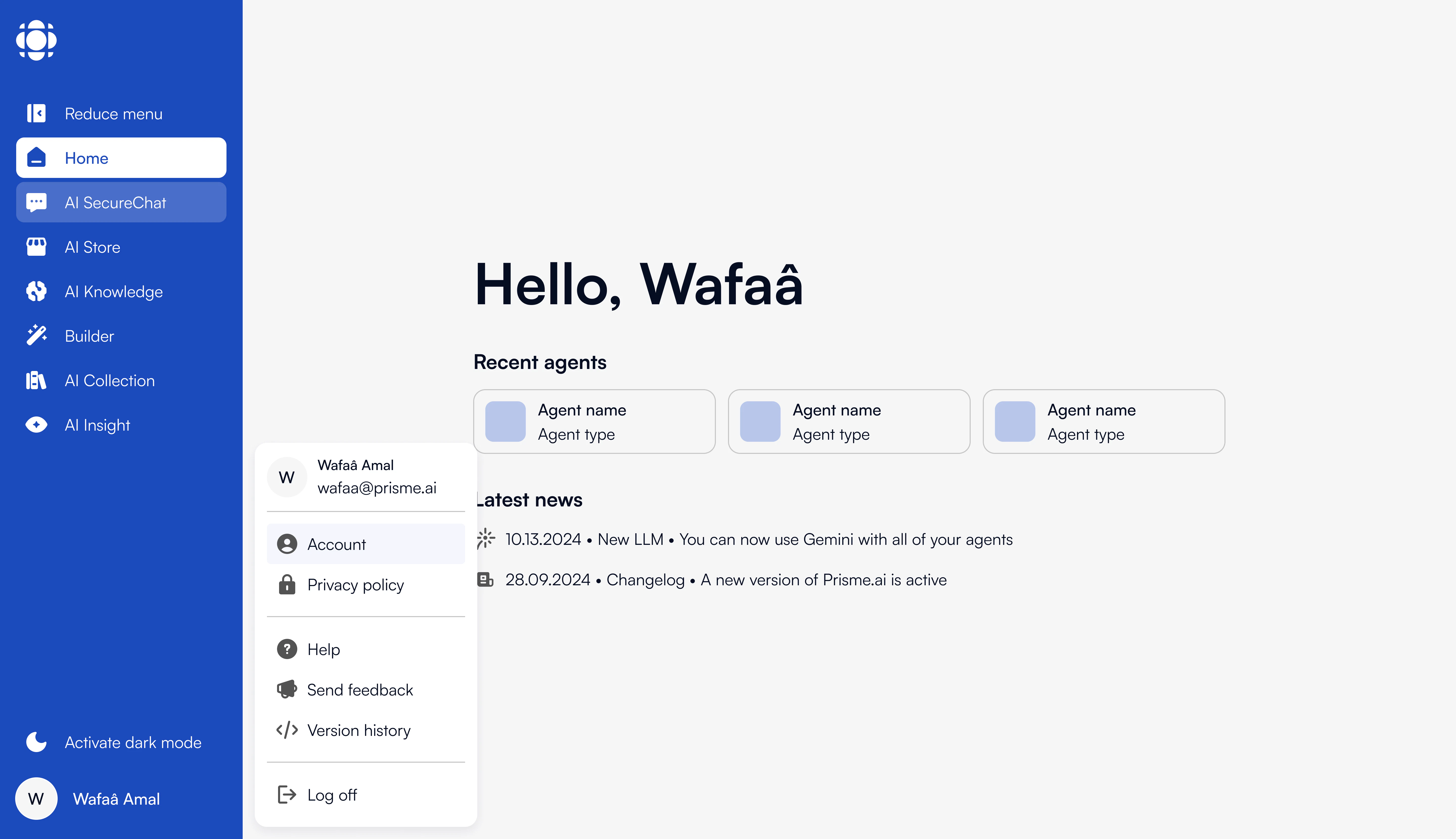 Prisme.ai main dashboard