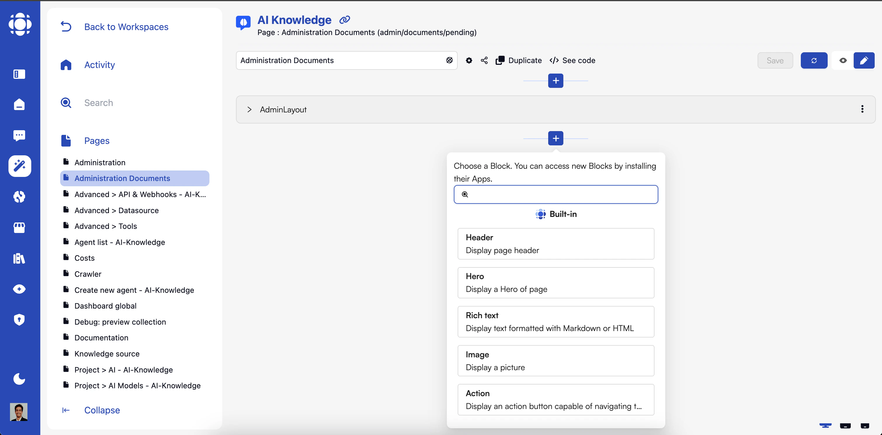 AI Builder Pages Interface