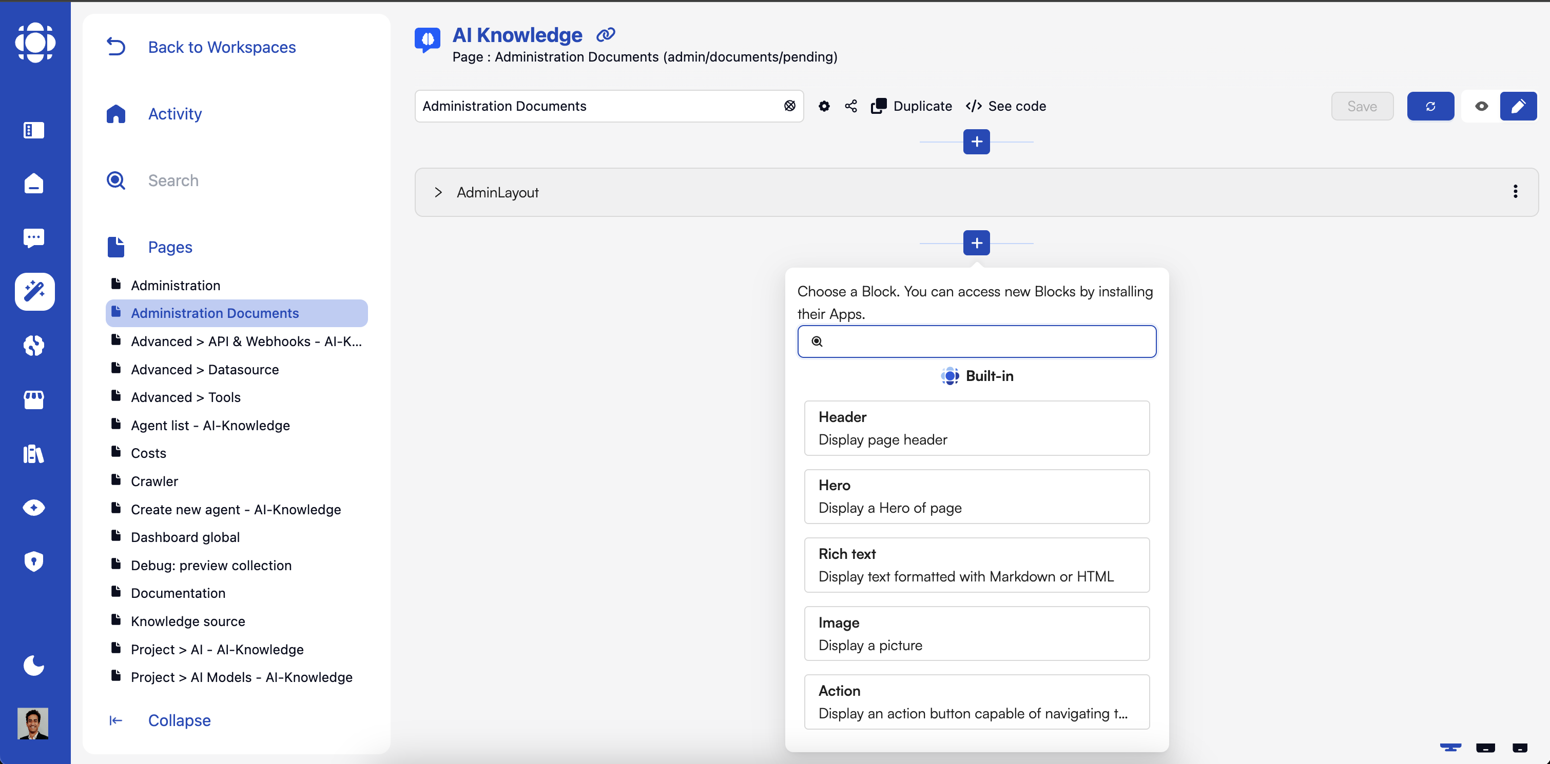 AI Builder Pages Interface