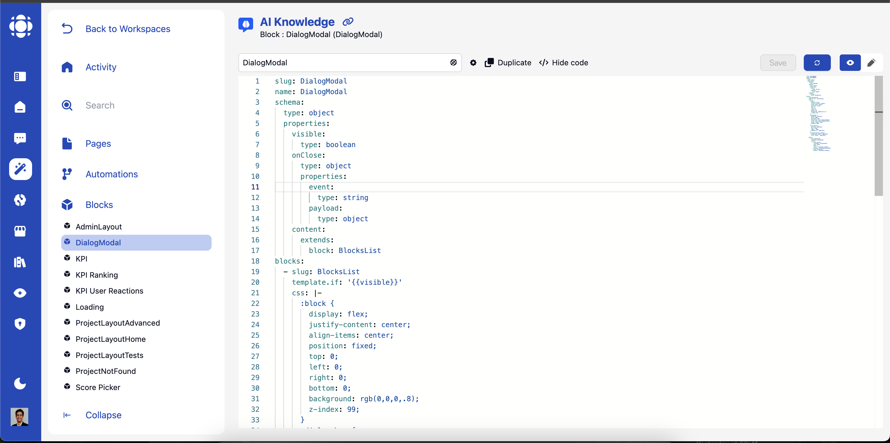 AI Builder Blocks Interface