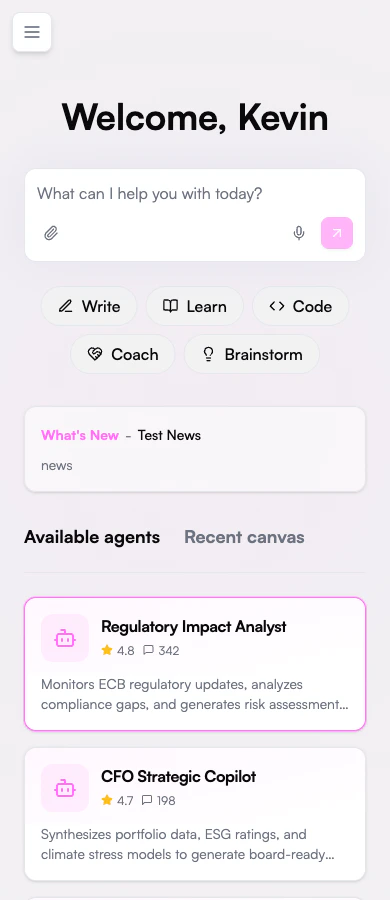 Prisme.ai mobile home screen