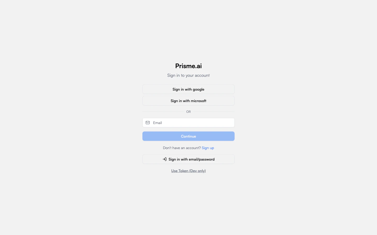 Prisme.ai sign-in screen with SSO options