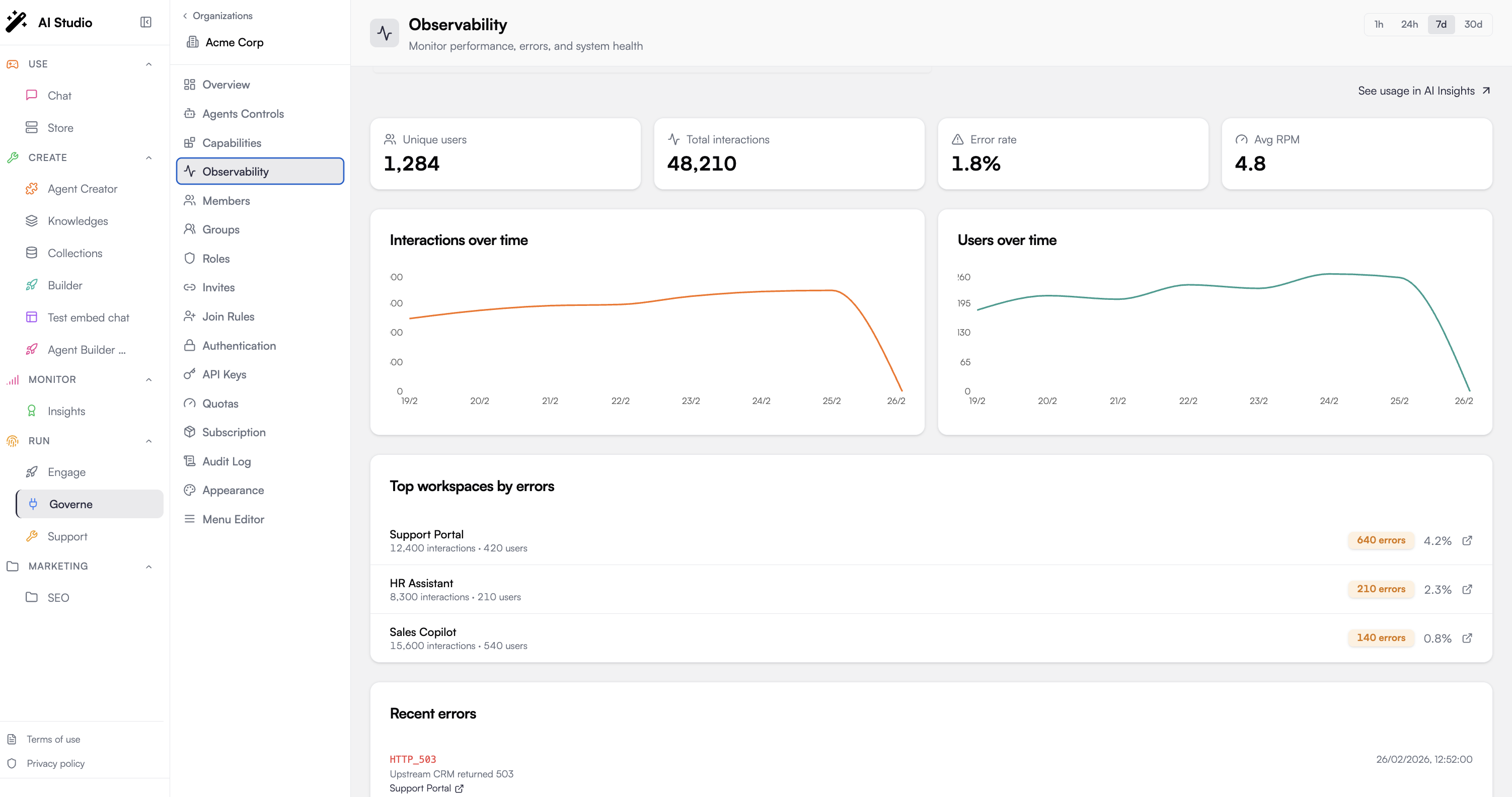 Platform operations tab