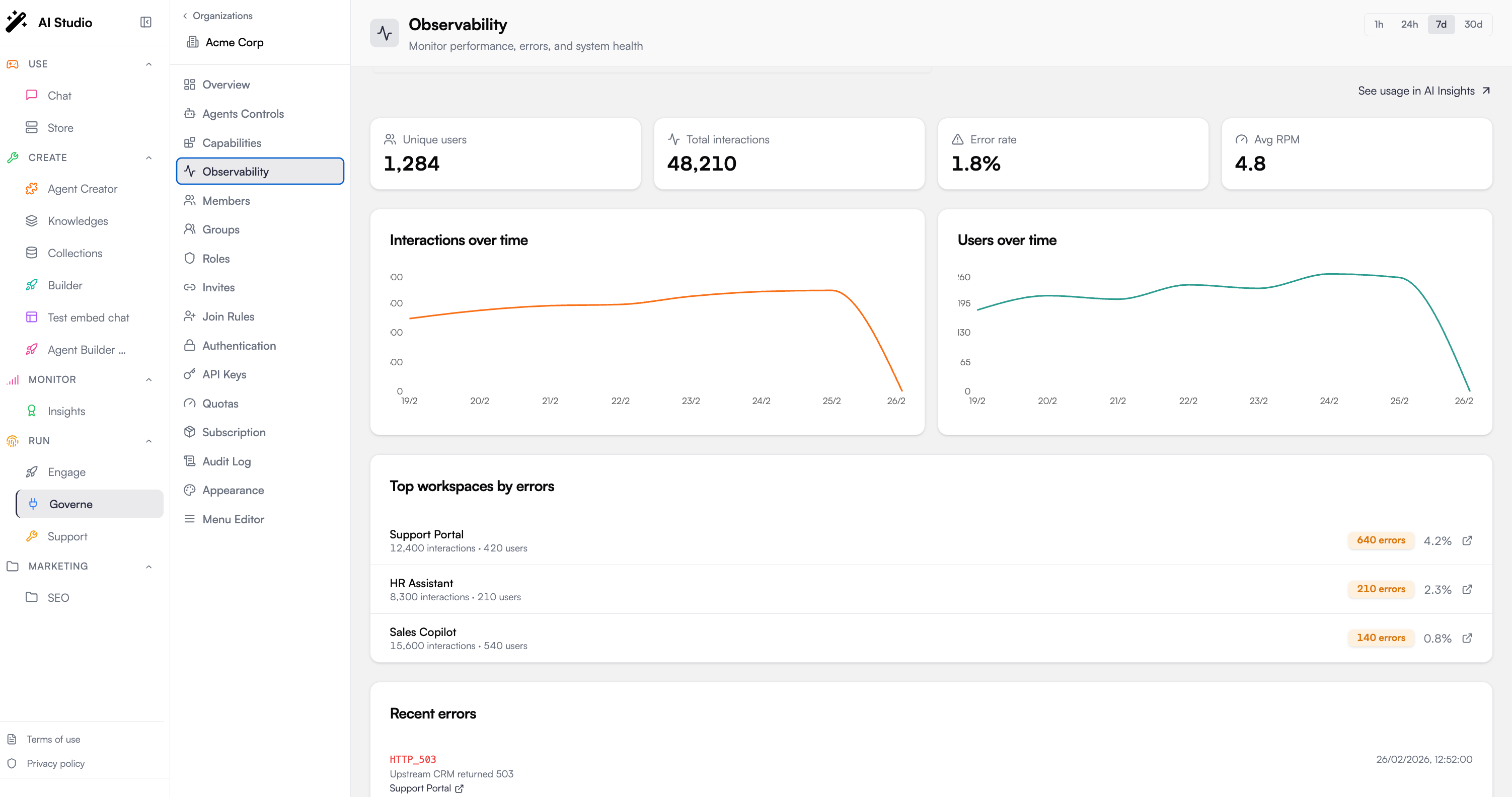 Platform operations tab