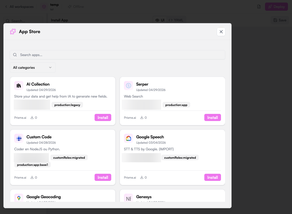 Builder Imports with the App Store modal open