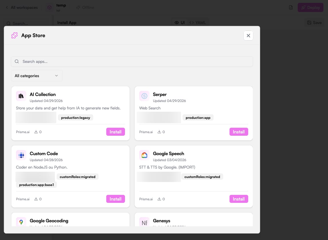 Builder Imports with the App Store modal open