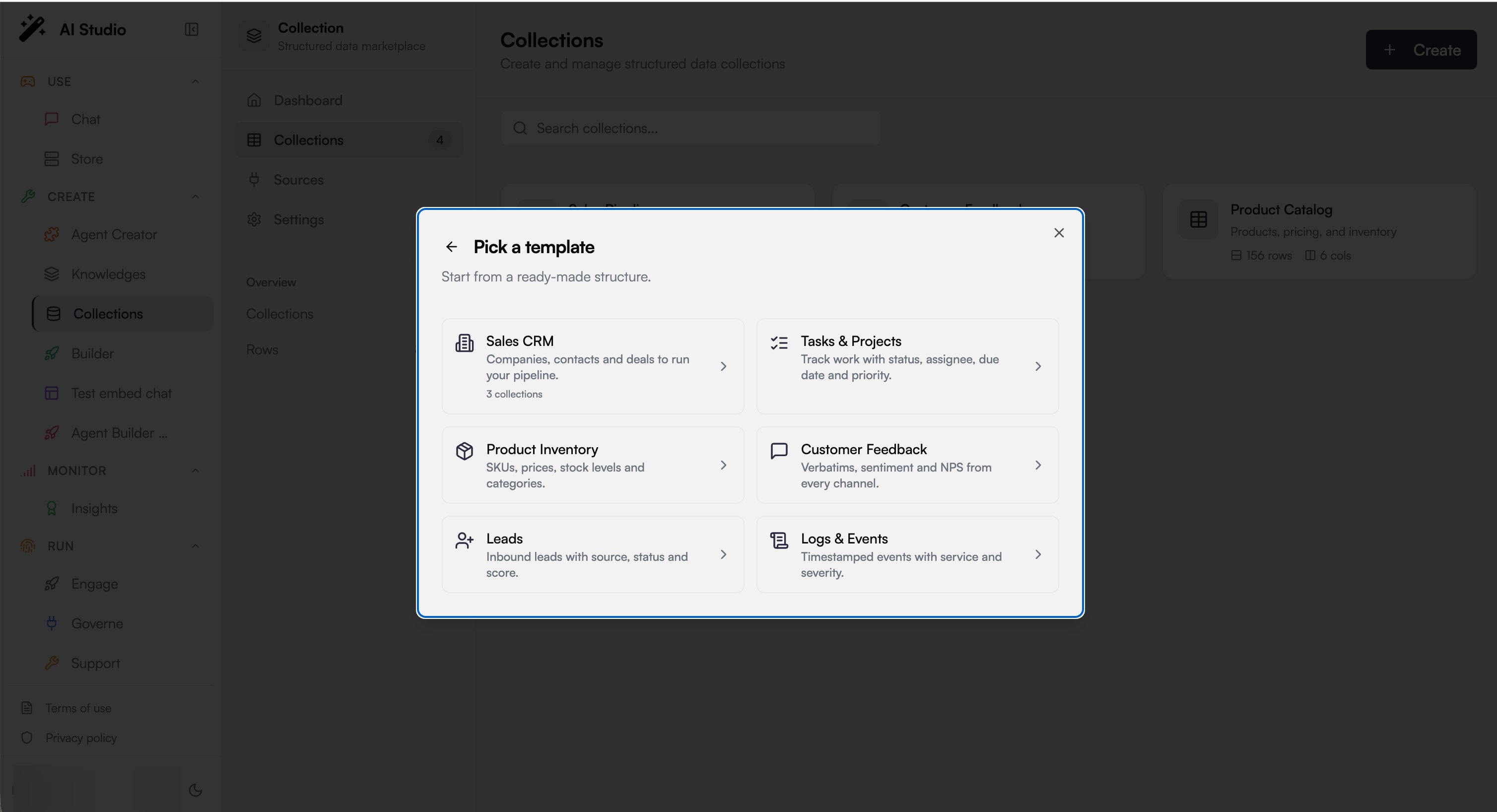 Create Collection dialog with CSV import option
