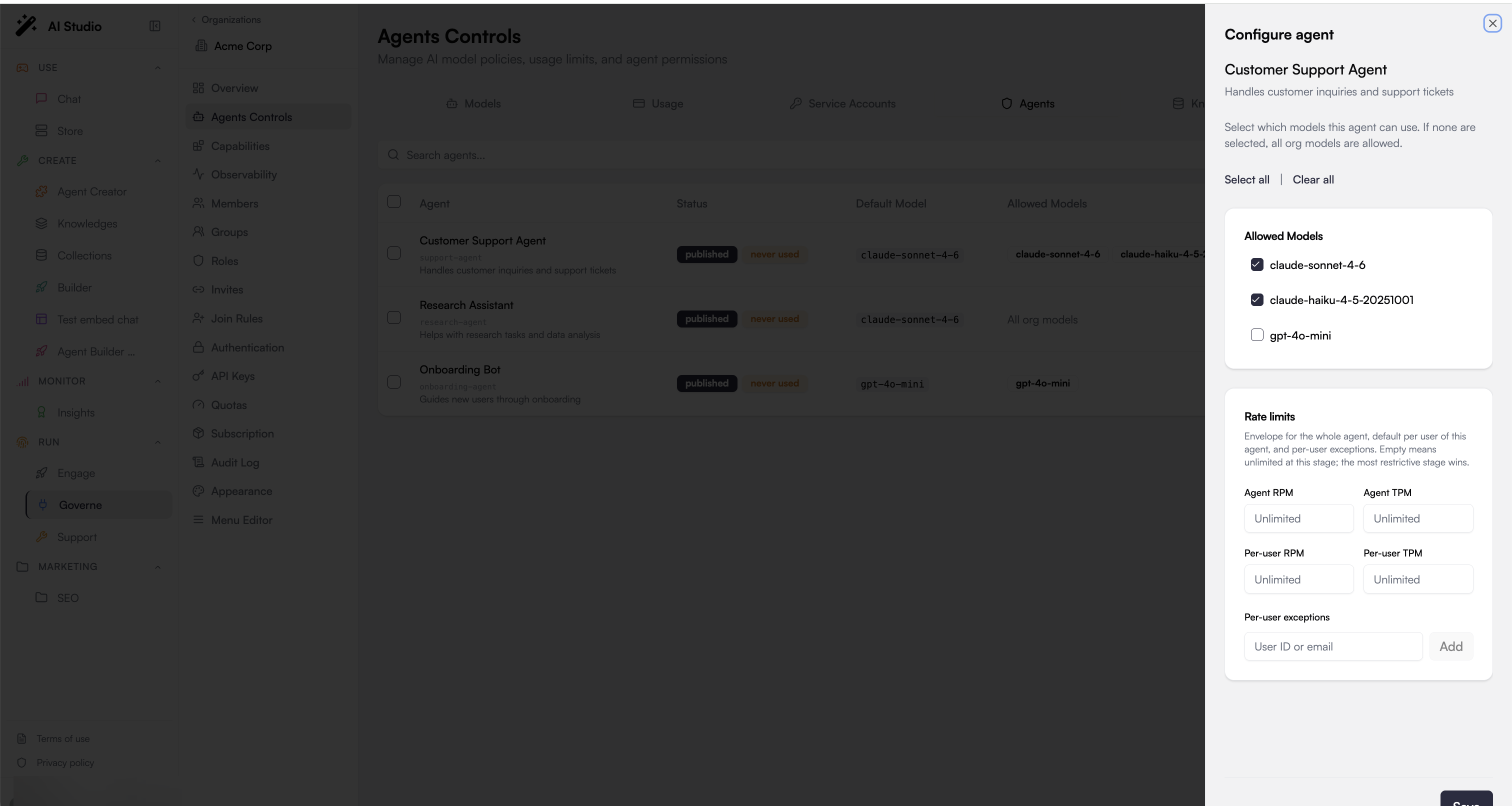 Agents tab