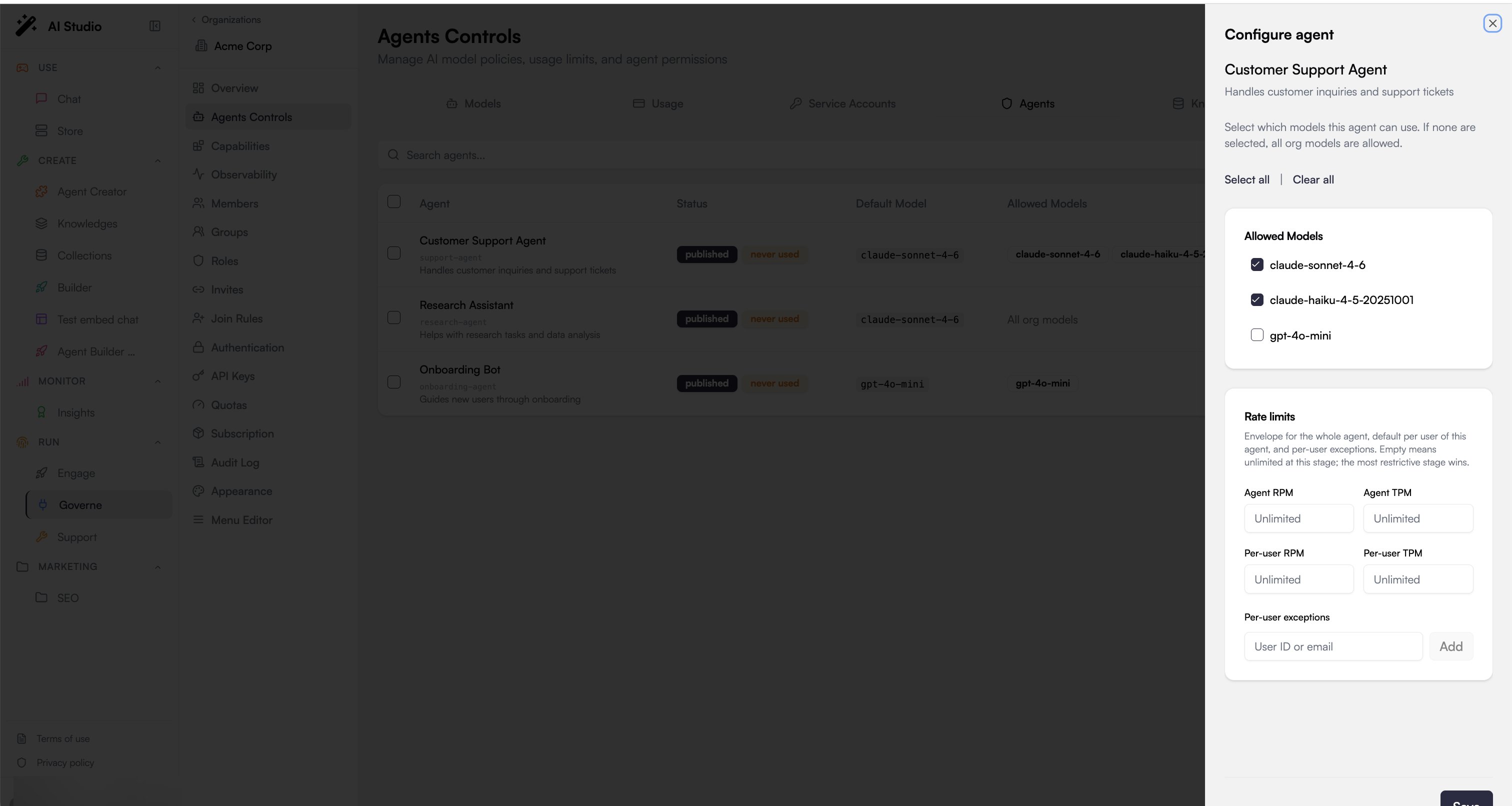 Agents tab
