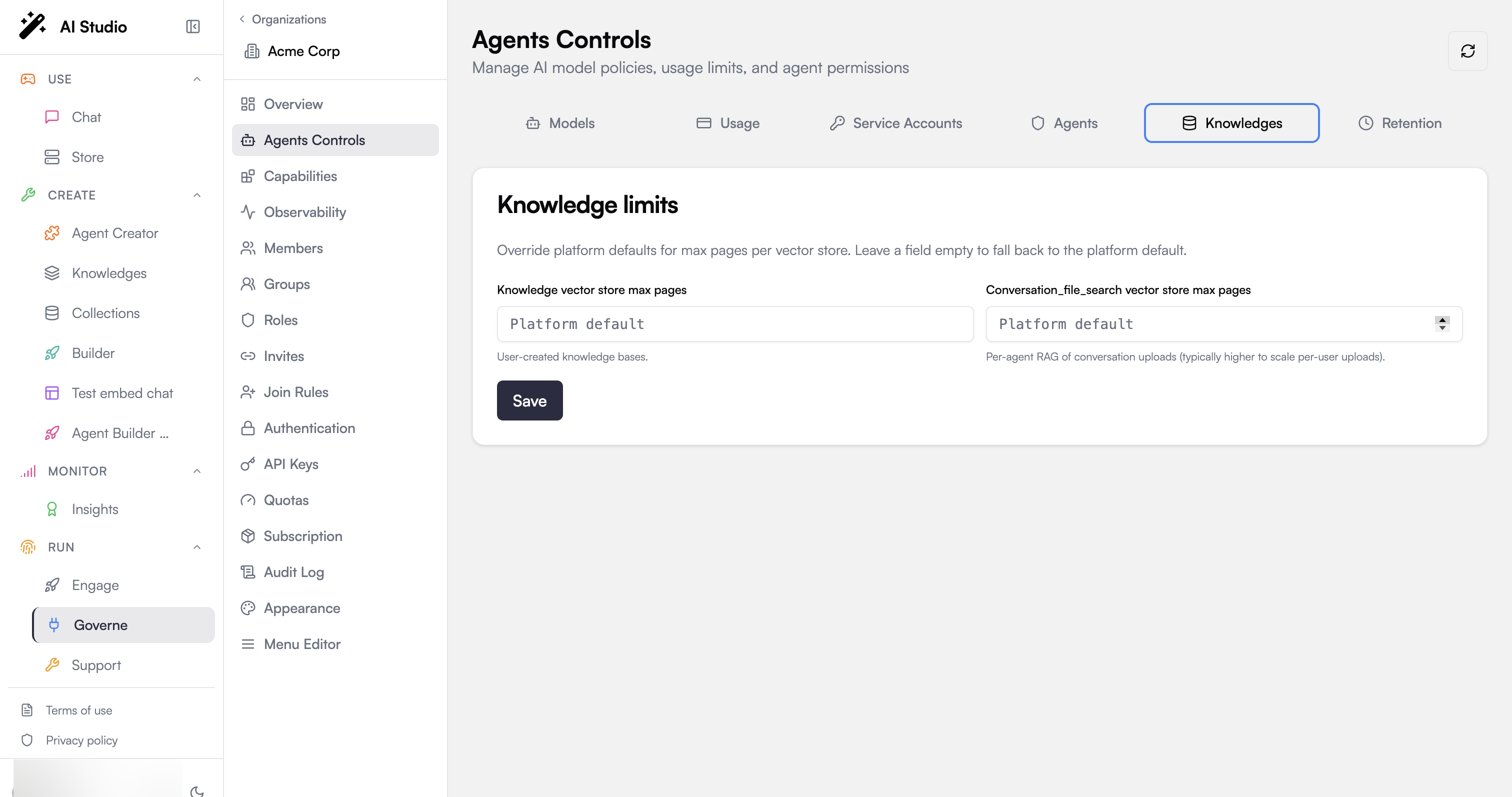 Knowledges tab