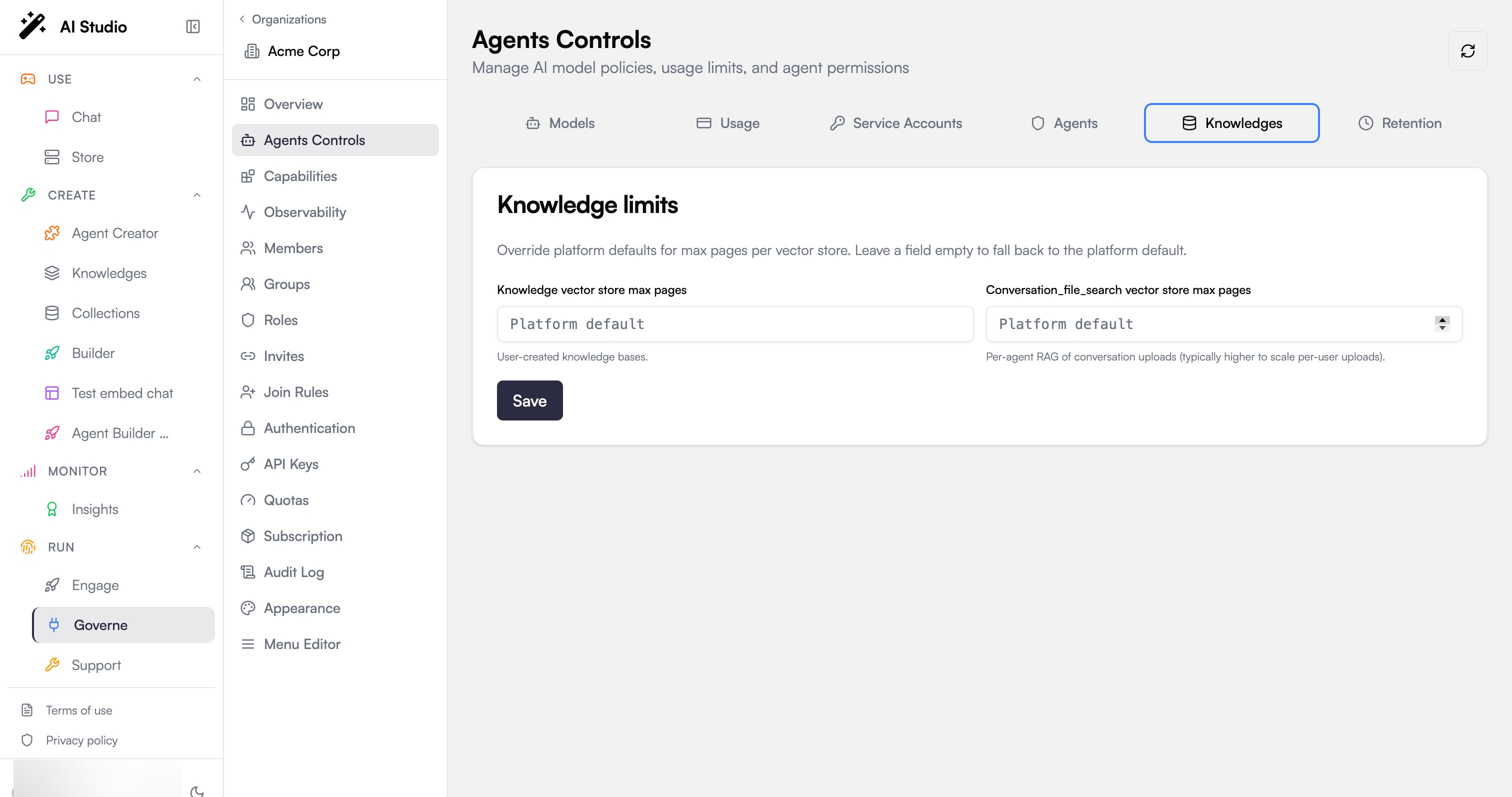 Knowledges tab