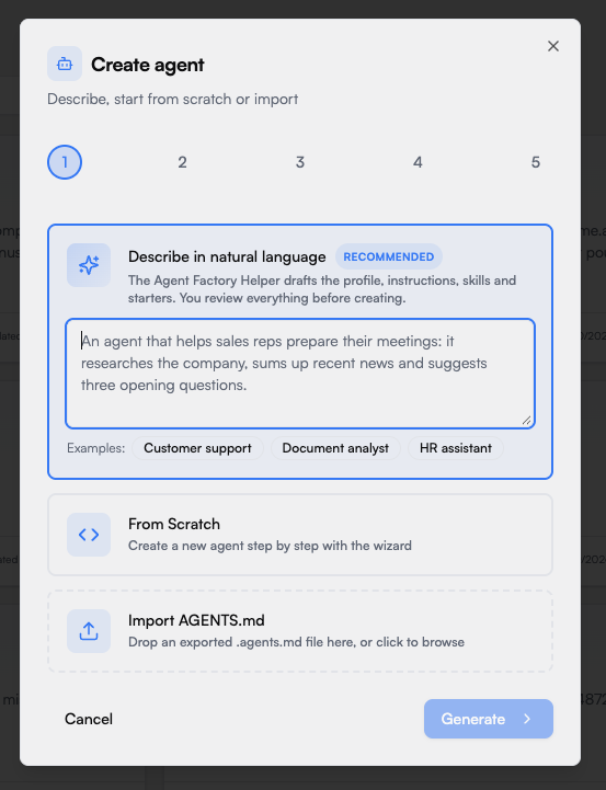 Create Agent Wizard