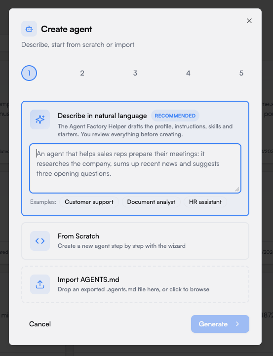 Create Agent Wizard
