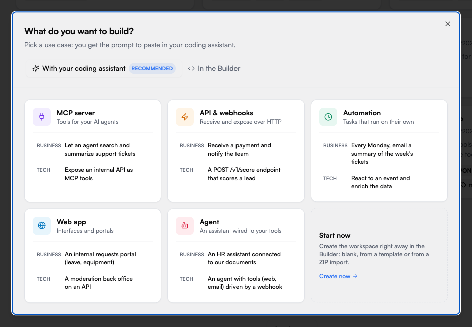 What do you want to build: pick a use case, or create the workspace right away
