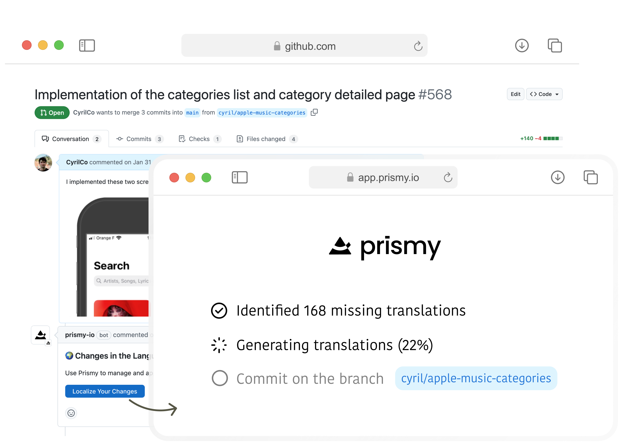 Generate translations from Prismy's comment on your Pull Requests