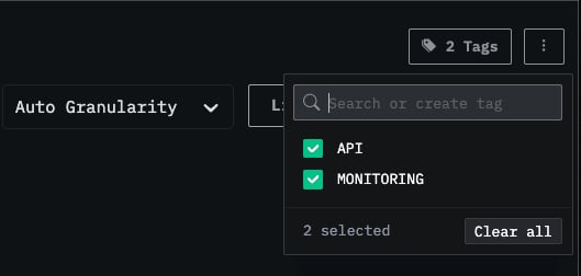 Várias tags selecionadas no dashboard
