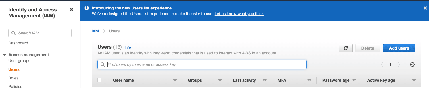 AWS IAM Management Console - 신규 사용자 추가