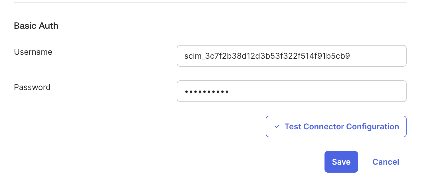 输入用于 SCIM 身份验证的 API 凭据