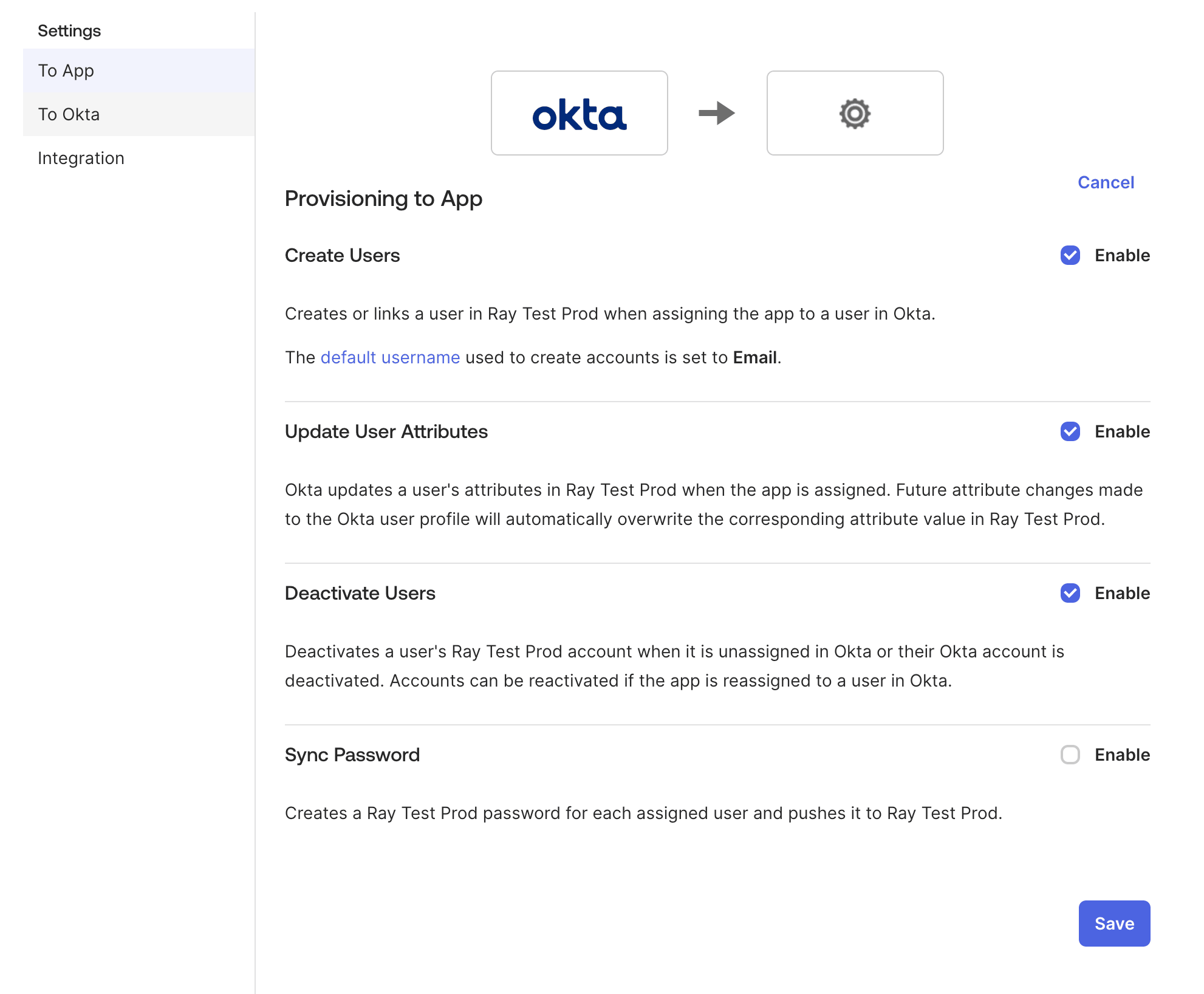 Включение действий SCIM Provisioning для пользователей