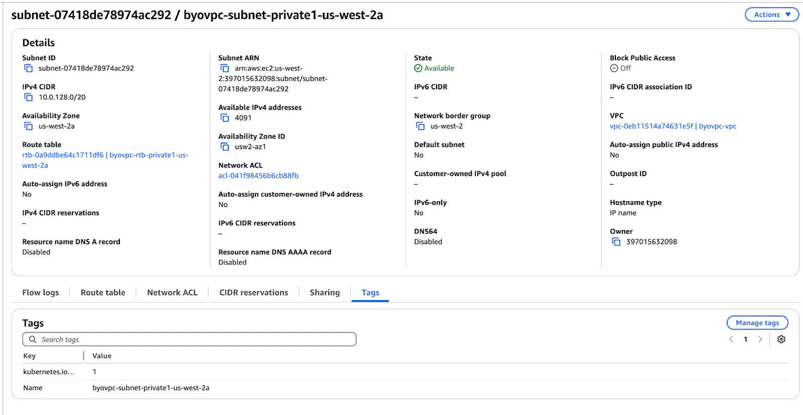 BYOC VPC Subnet