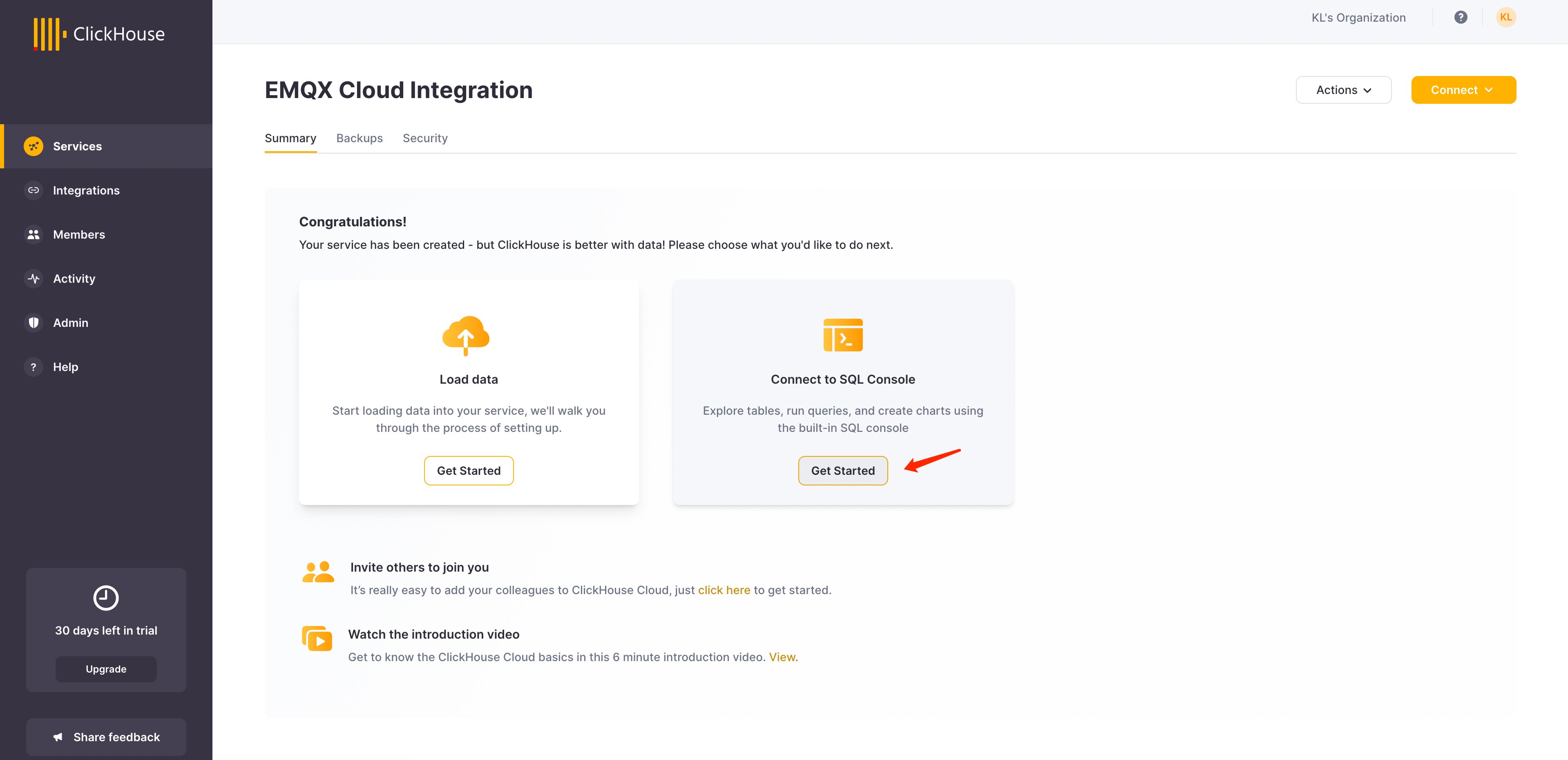 ClickHouse Cloud SQL Console interface
