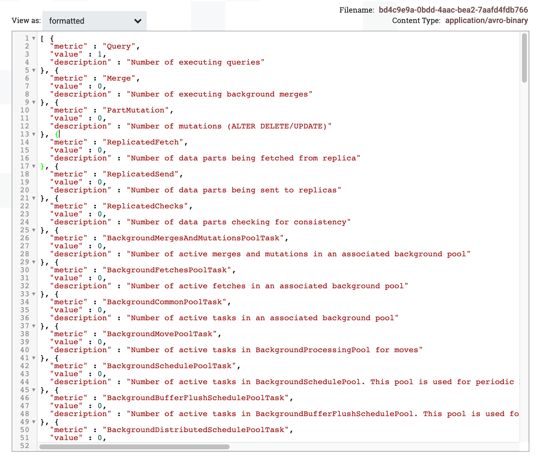 Средство просмотра содержимого FlowFile с результатами запроса в режиме formatted