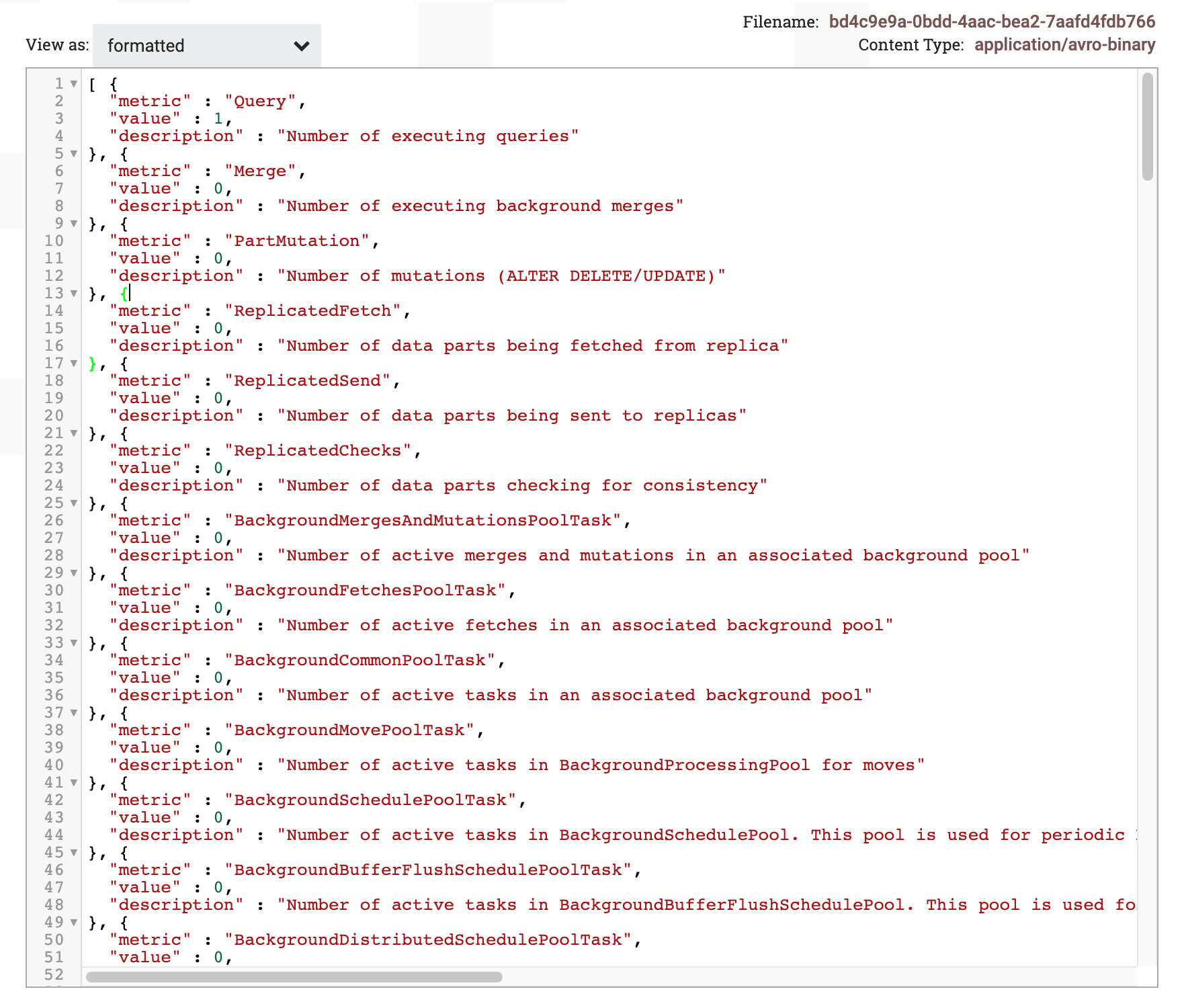 Средство просмотра содержимого FlowFile с результатами запроса в режиме formatted
