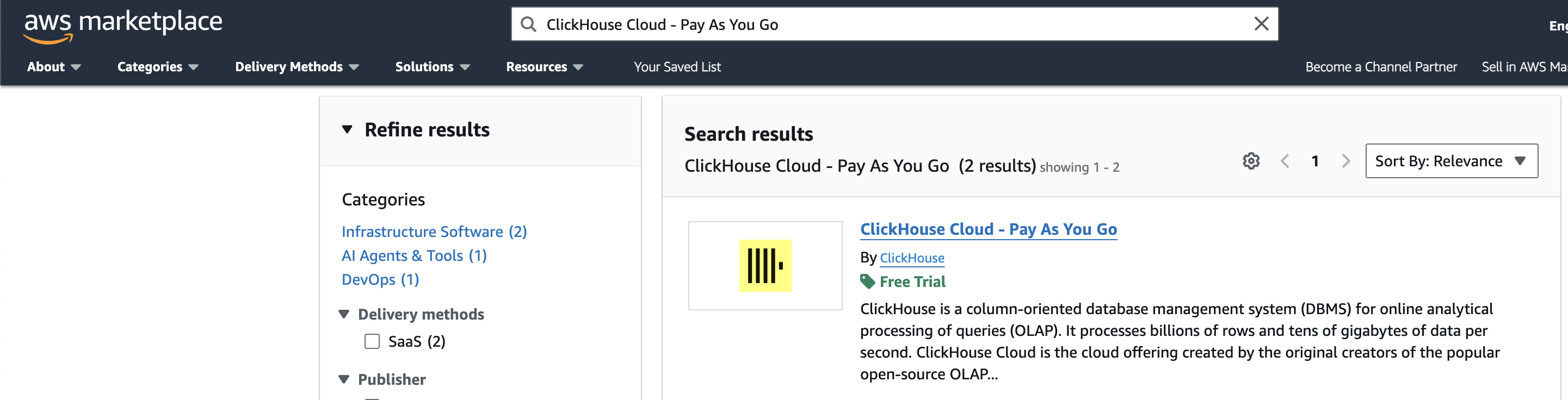 ClickHouse を検索する AWS Marketplace