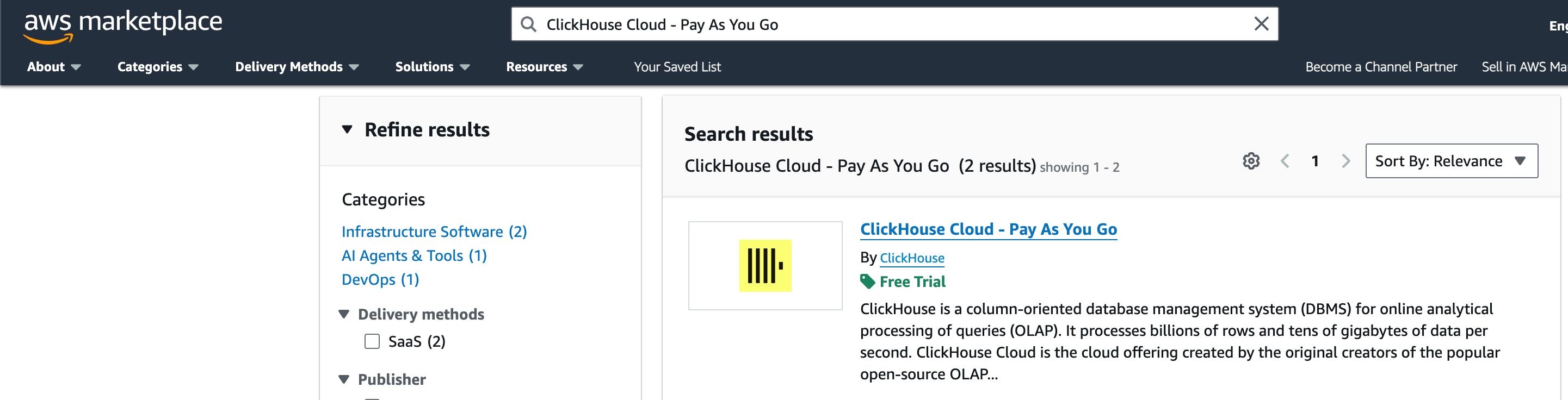 ClickHouse を検索する AWS Marketplace