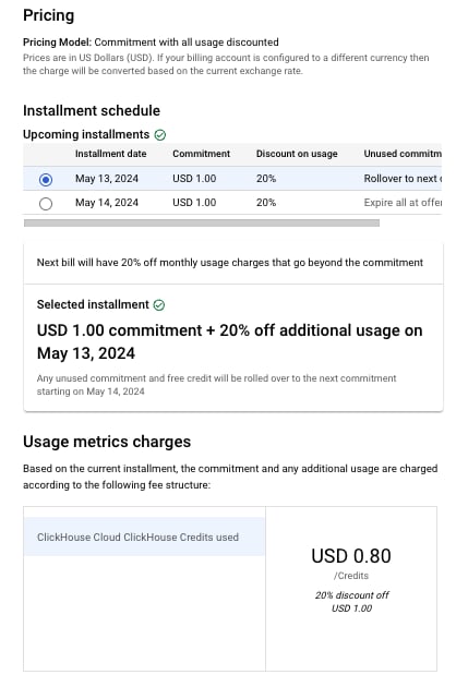 GCP Marketplace 定价摘要