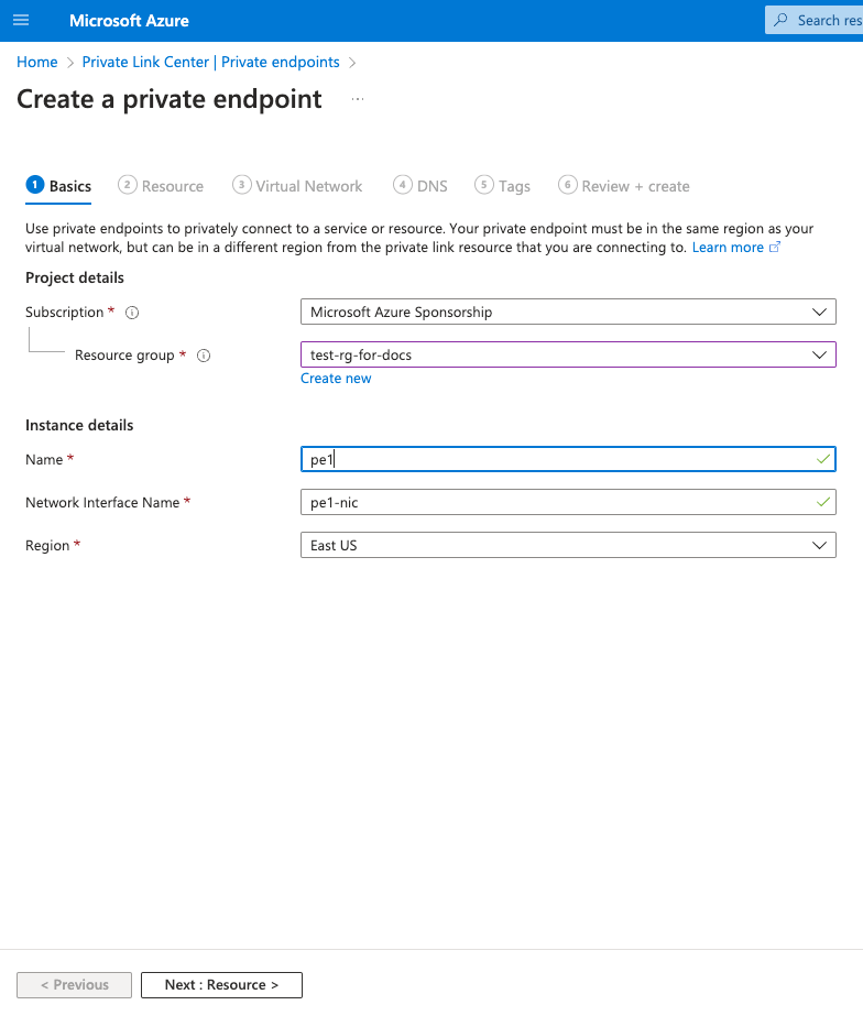 Criar Private Endpoint Basic