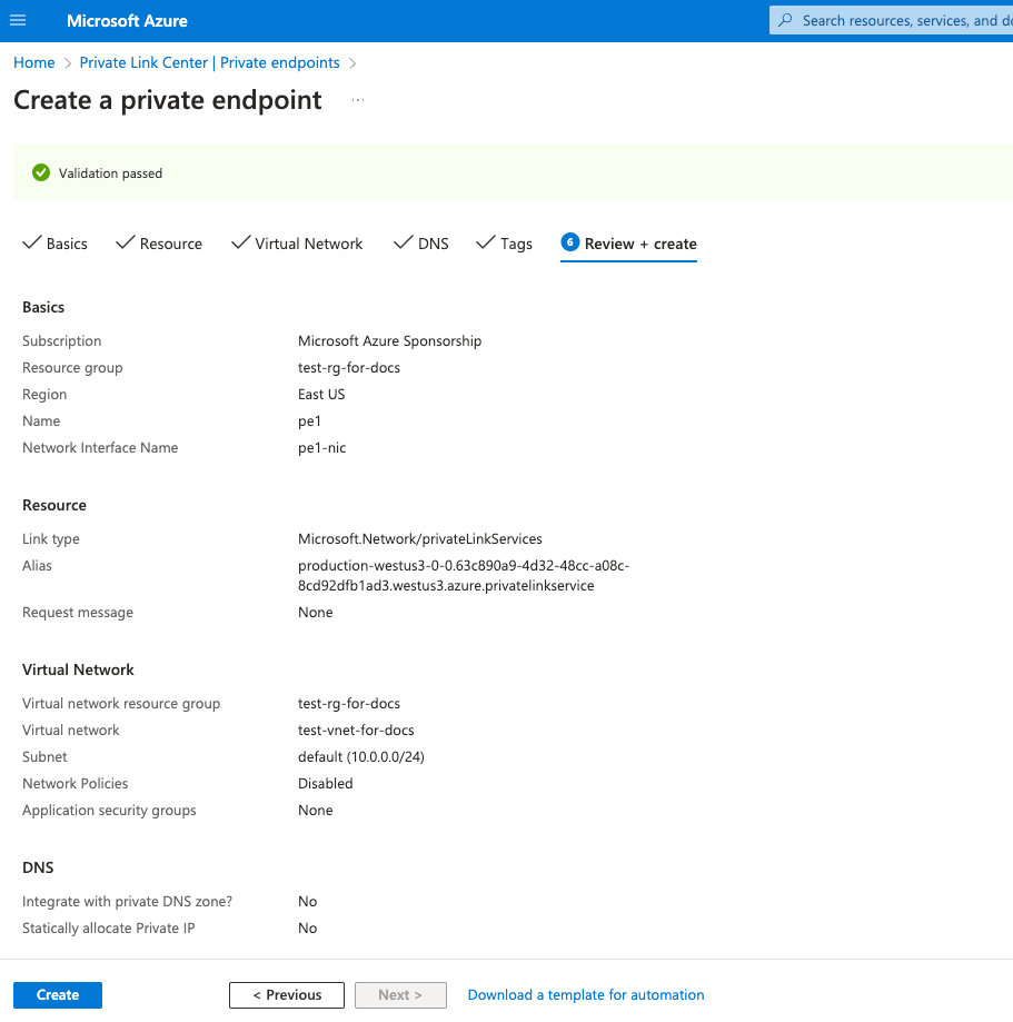 Revisão do Private Endpoint