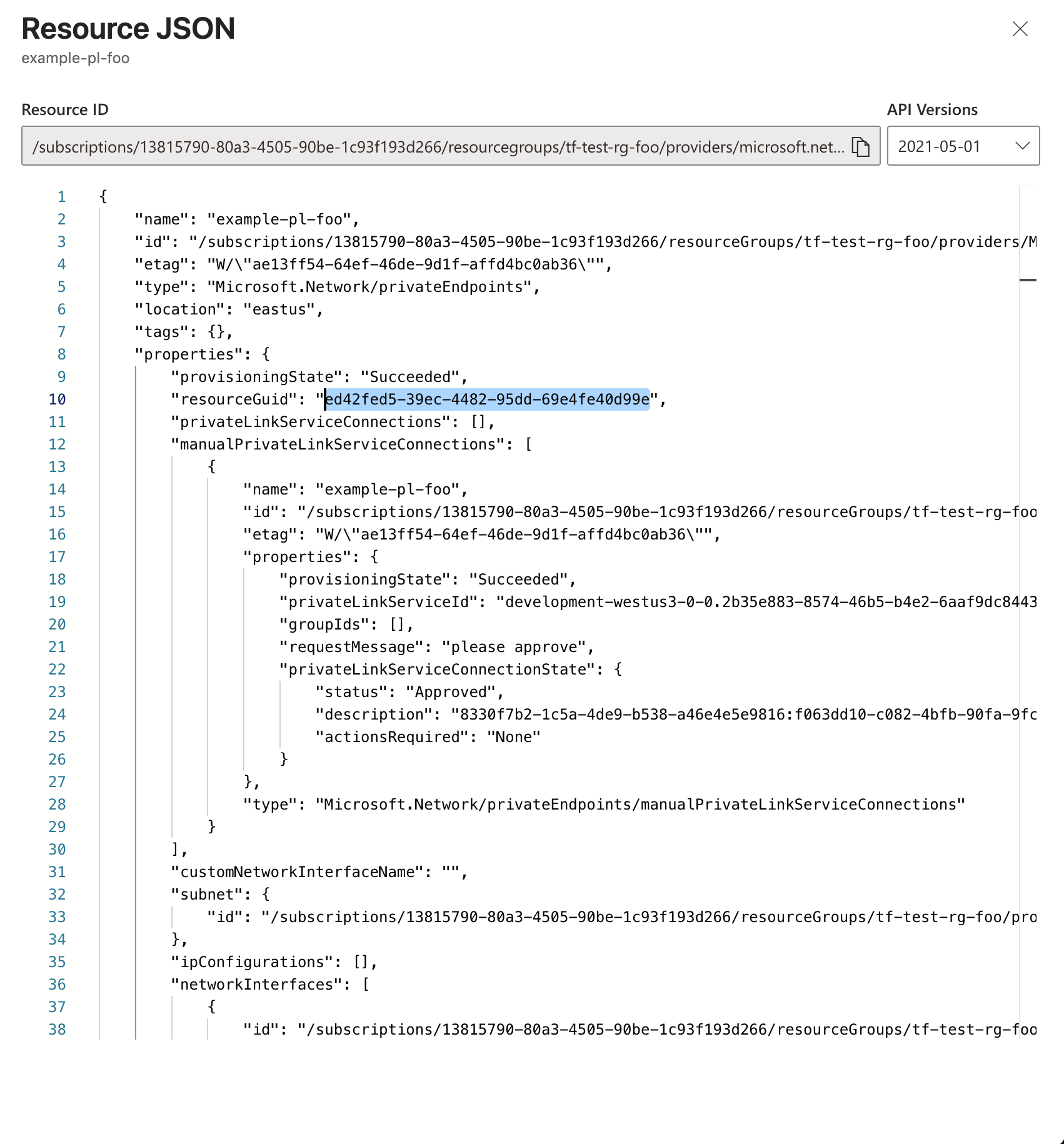 Private Endpoint Resource GUID