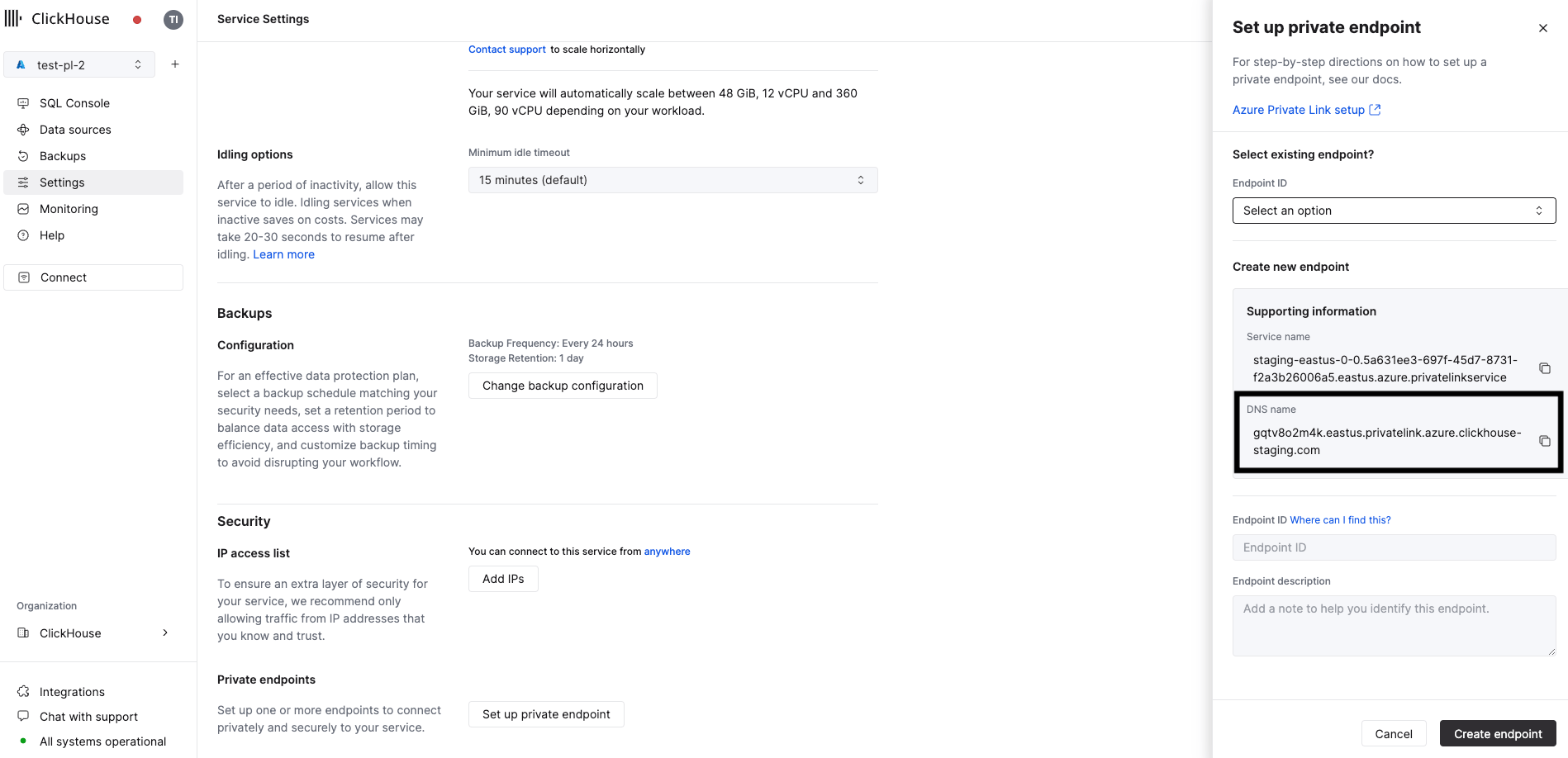 Nome DNS do Private Endpoint