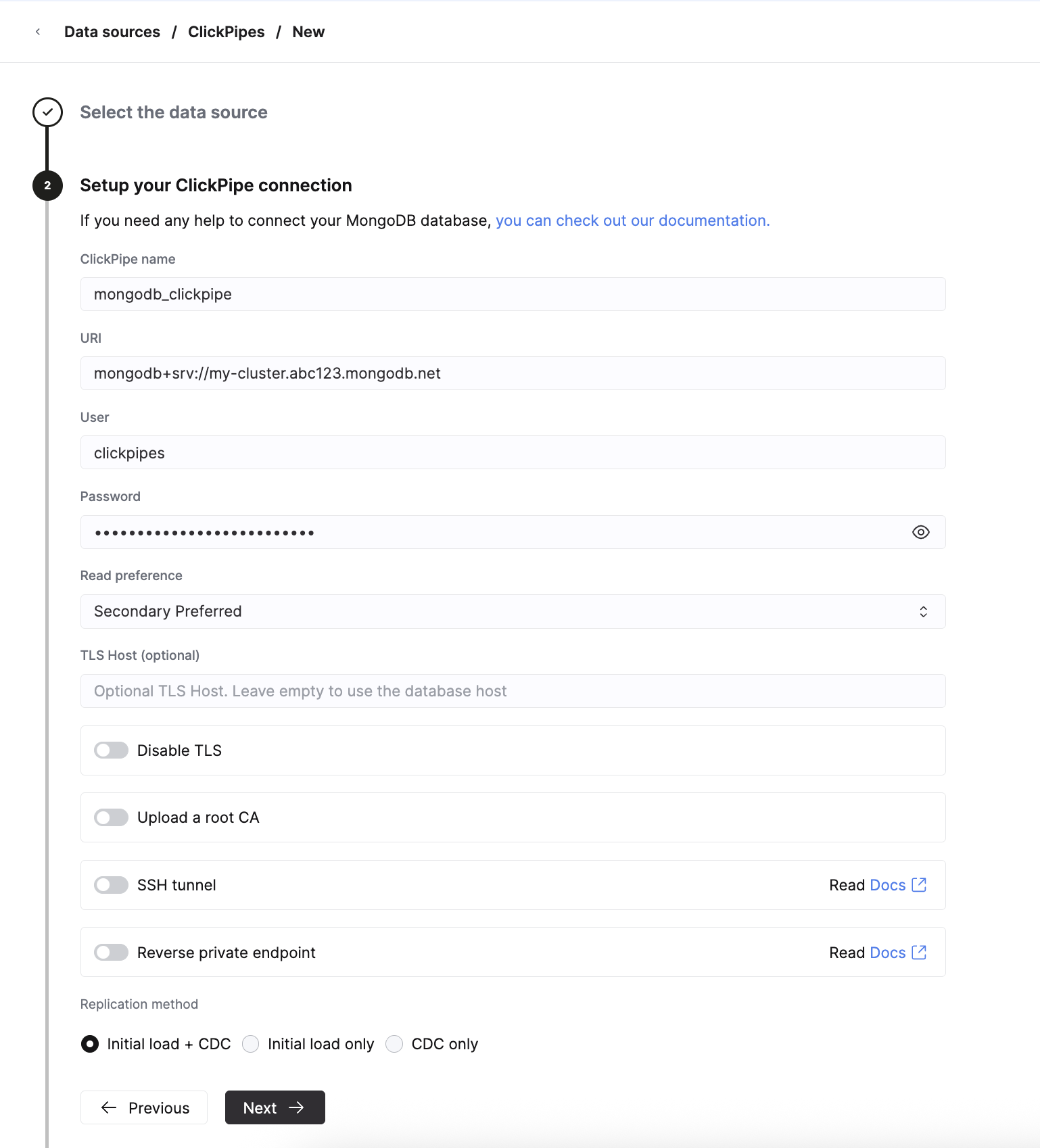 Preencha os detalhes da conexão
