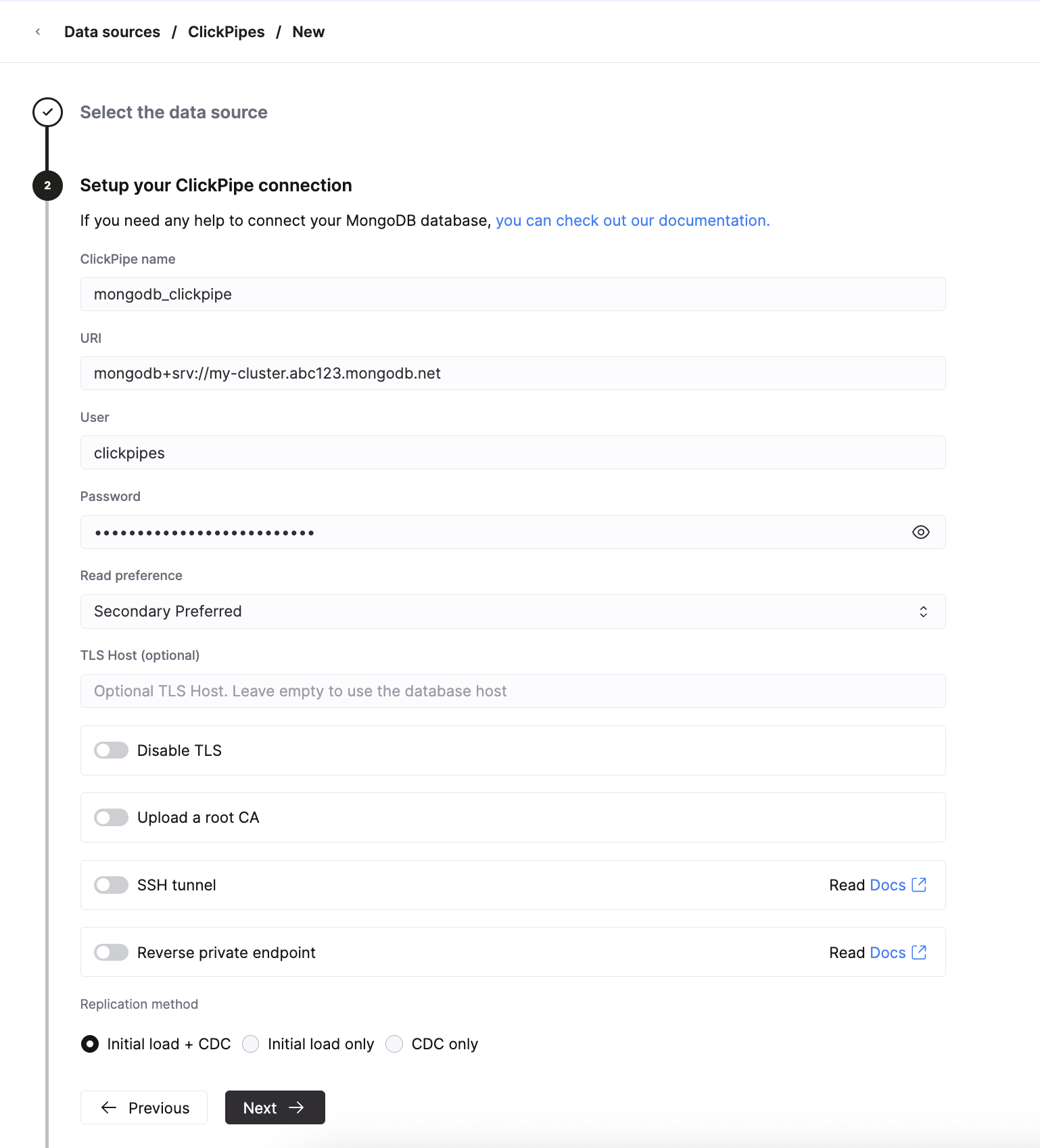 Preencha os detalhes da conexão