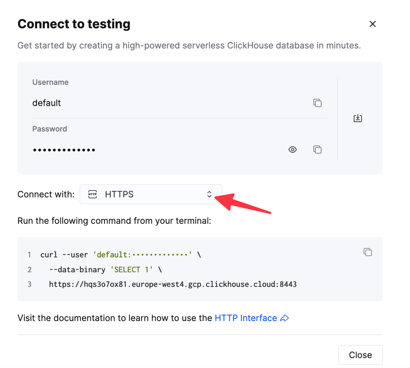 Сведения о подключении к ClickHouse Cloud по HTTPS