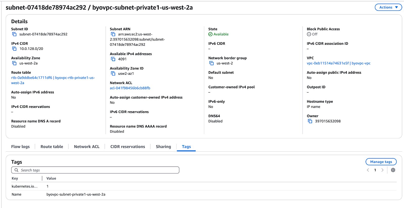 BYOC VPC Subnet