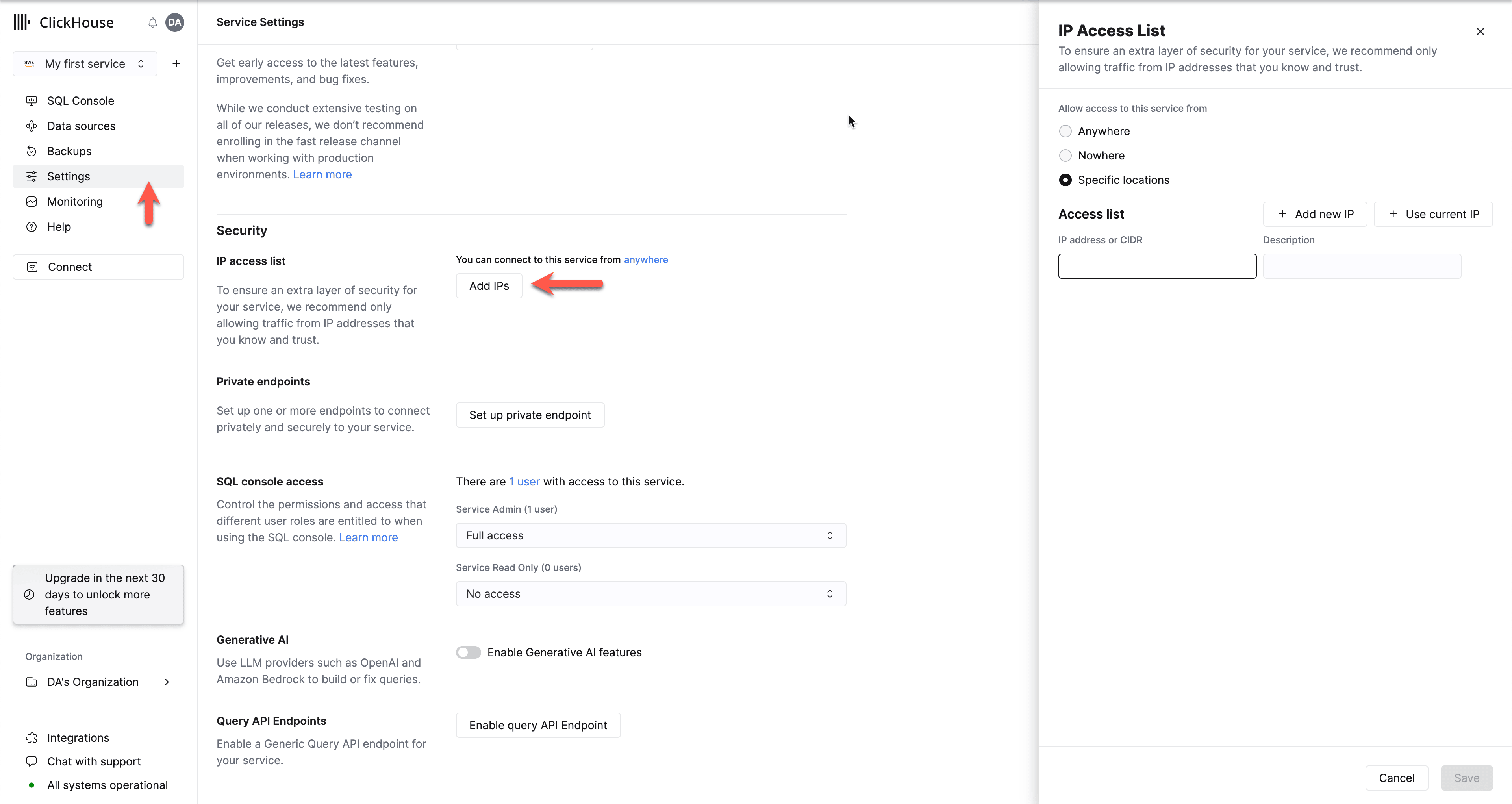 Vérifiez si le service autorise le trafic provenant de votre adresse IP dans l’IP Access List