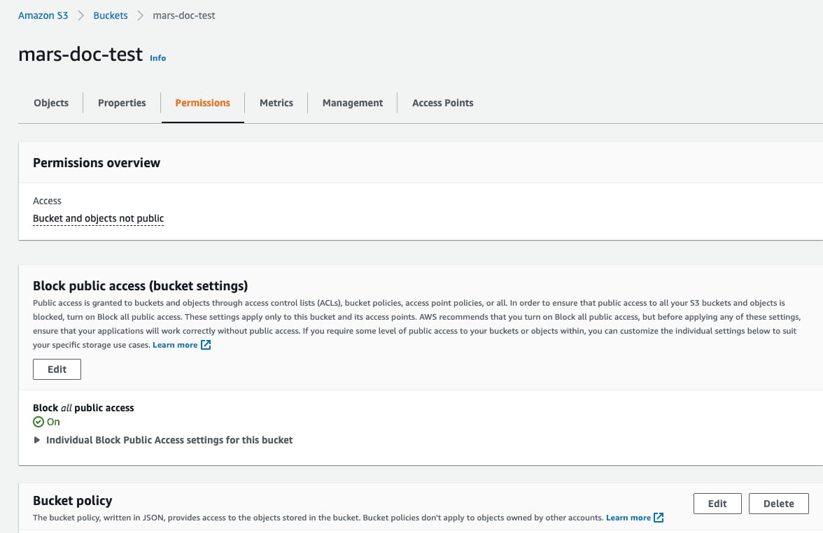 Accessing the S3 bucket policy configuration