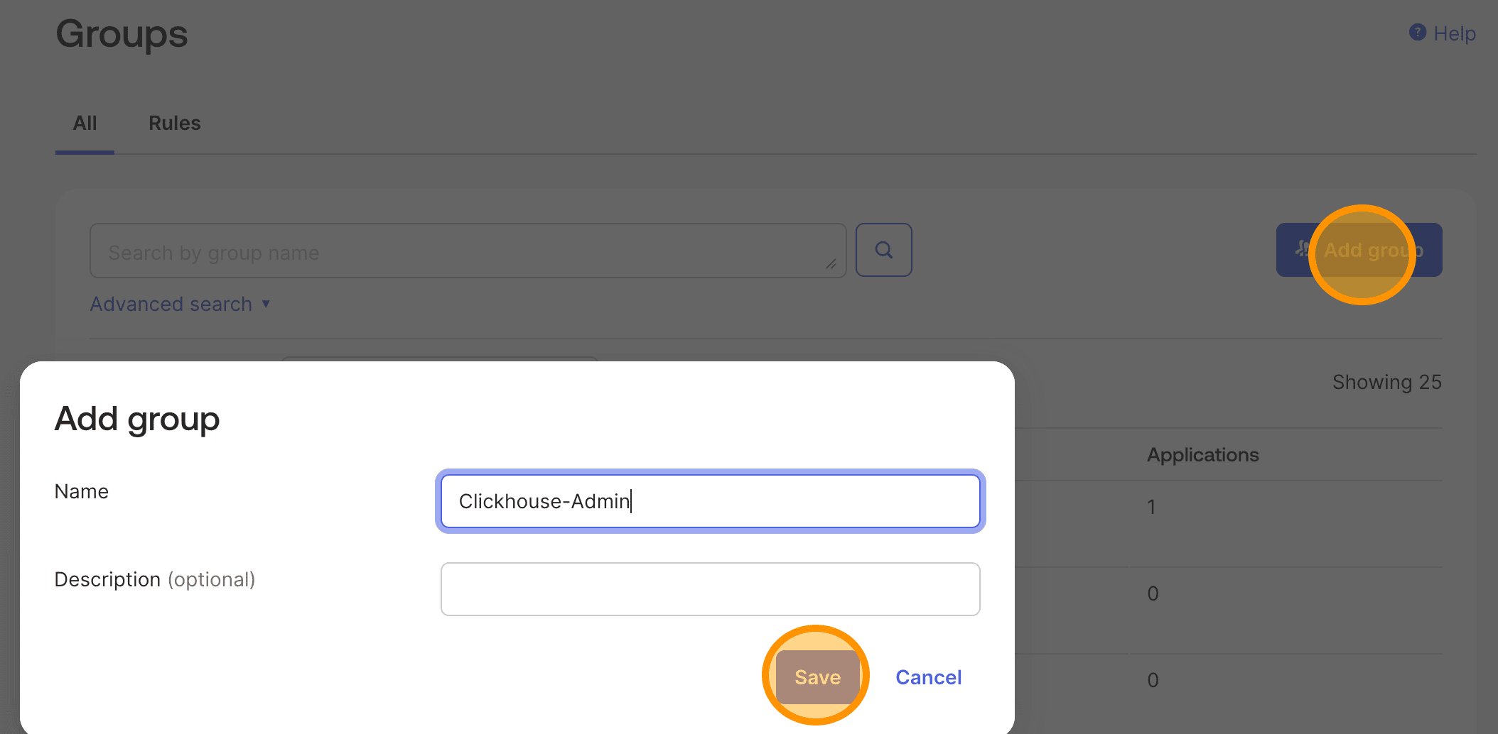 Create a new group in Okta