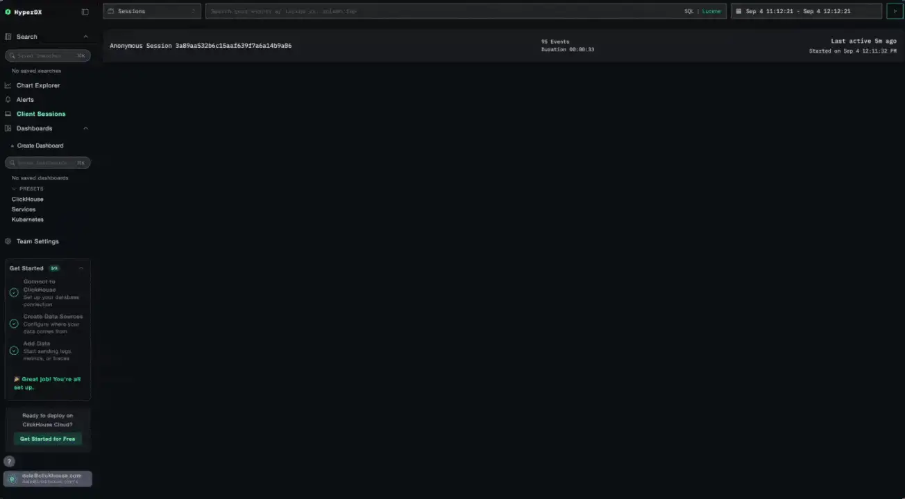 الانتقال من إعادة تشغيل الجلسة إلى تتبّعات الخدمات الخلفية في ClickStack