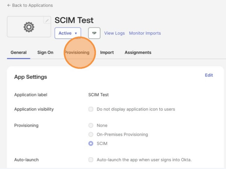 L’onglet Provisioning apparaît maintenant dans l’application