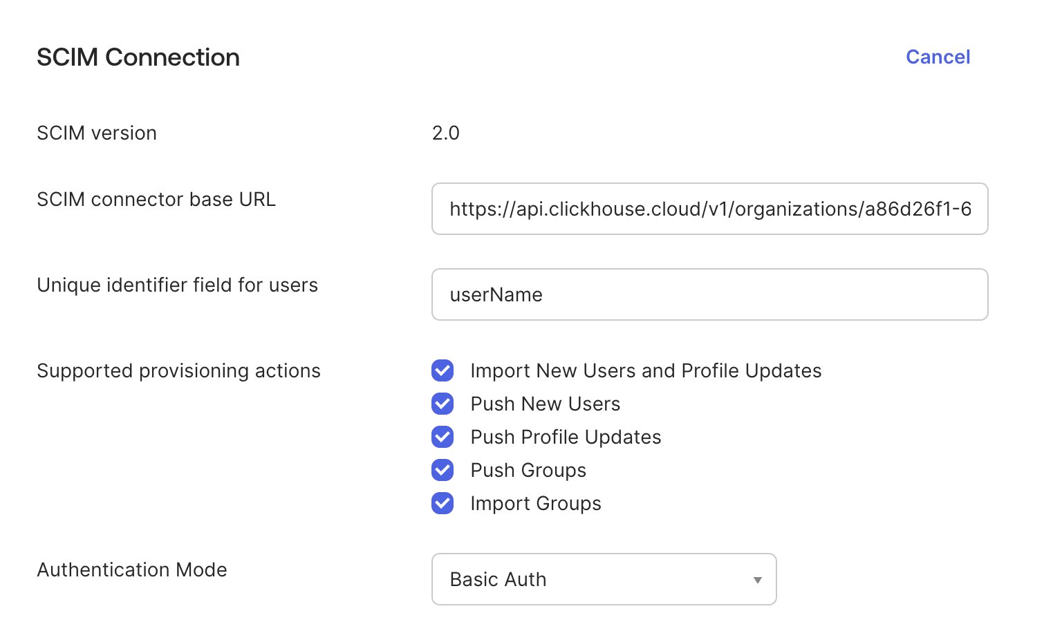 Saisissez l’URL du connecteur SCIM et définissez l’identifiant unique sur userName